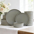 MONITO Ceramic Dinnerware Sets for 6, 18PCS Stoneware Plates and Bowls Sets, Reactive Glaze Dish Set, Chip and Scratch Resistant Double, Microwave and Dishwasher Safe, Sage Mist