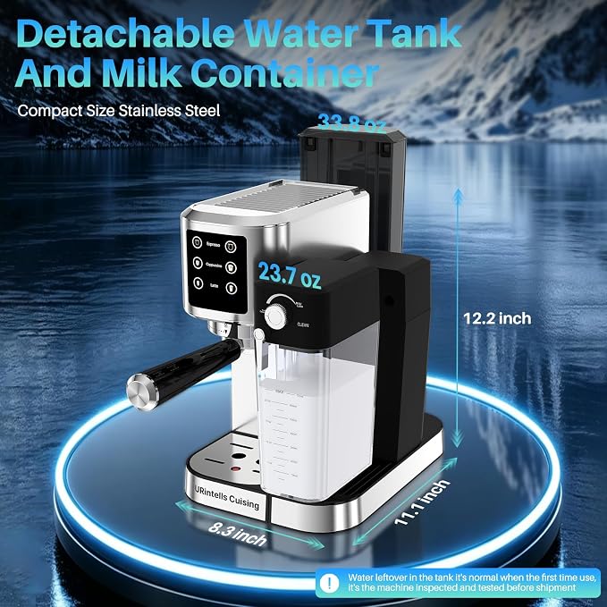 URintells Cuising Espresso Machine 4-in-1 Touchscreen Espresso Maker Hands-Free Milk Frother for Cappuccino Latte,Stainless Steel Coffee Machine with Dual Heating System and Clean Function