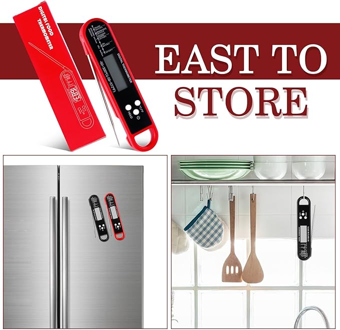 Xuhal 6 Pcs Digital Meat Thermometer for Grill Instant Read Food Thermometer Waterproof with Long Probe Magnet Foldable for Cooking BBQ Party Kitchen Turkey Fry Baking Candy