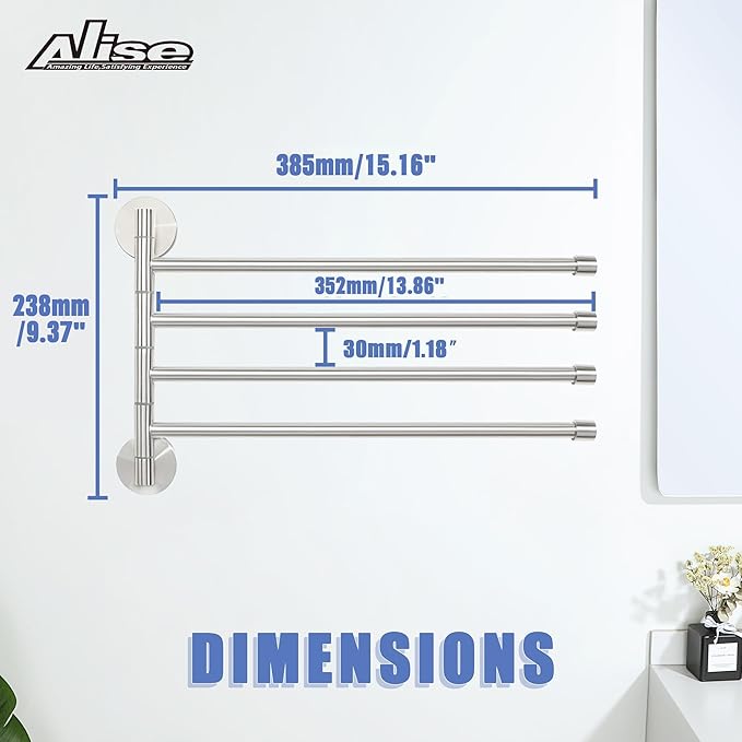 Alise Swing Out Towel Rack,Folding Hand Towel Bar 4 Bars Arm Towel Holder Towel Hanger for Bathroom Wall Mount,Space Saving Towel Rail,GK9003-LS SUS304 Stainless Steel Brushed Nickel