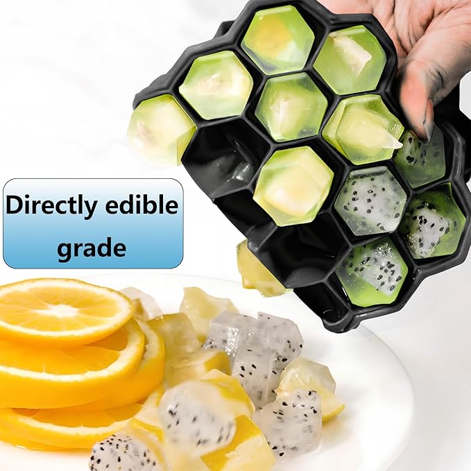 Ice Cube Trays with Lid-37 Square Silicone Ice Cube Molds, Easy-Release Reusable Small Ice Cubes for Iced Coffee Cocktail Whisky Chocolate Soup Food