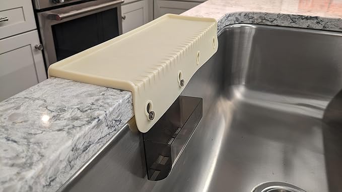 SiliProducts SiliSink Silicone Sink Edge Guard for Kitchen Sink - Fits 3.75” - 4” Wide - The Original Silicone Edge Protector with Sponge Caddy - Splash Guard, 14” Beige