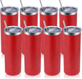 Volhoply 8 Pack Skinny Tumblers with Lid and Straw, 20oz Stainless Steel Straight Tumbler Bulk, Vacuum Insulated Coffee Mug for Home, Office, Travel, DIY (Red,8 Pack)