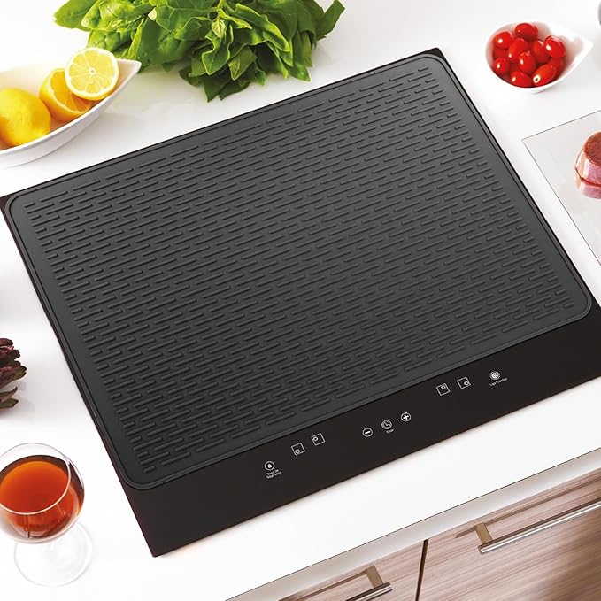 Golener Silicone Large Dish Drying Mat - 28" x 20" Stove Top Protector for Electric Stove, Food Grade, Foldable, Easy Clean, Heat-Resistant Mat for Glass Cooktop, Black