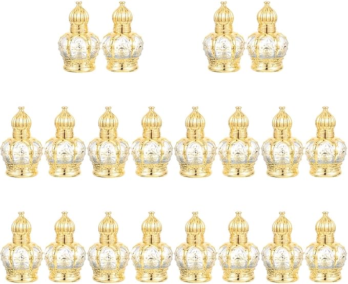 Housoutil 10ml Essential Oil Glass Roller Bottle, 20PCS Refillable Vintage Perfume Bottles, Middle Eastern Style Glass Roll on Dispenser with Cap for Thai Amulet Essential Oil Catholic Baptism