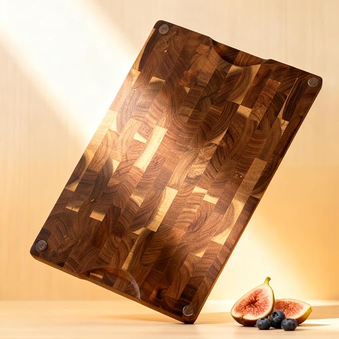 Premium 3-Piece End-Grain Cutting Board Set, Wooden Cutting Boards for Kitchen, Reversible Chopping Board, Built-In Handles, Knife-Friendly,Durable Butcher Block for Kitchen Prep & Charcuterie Serving