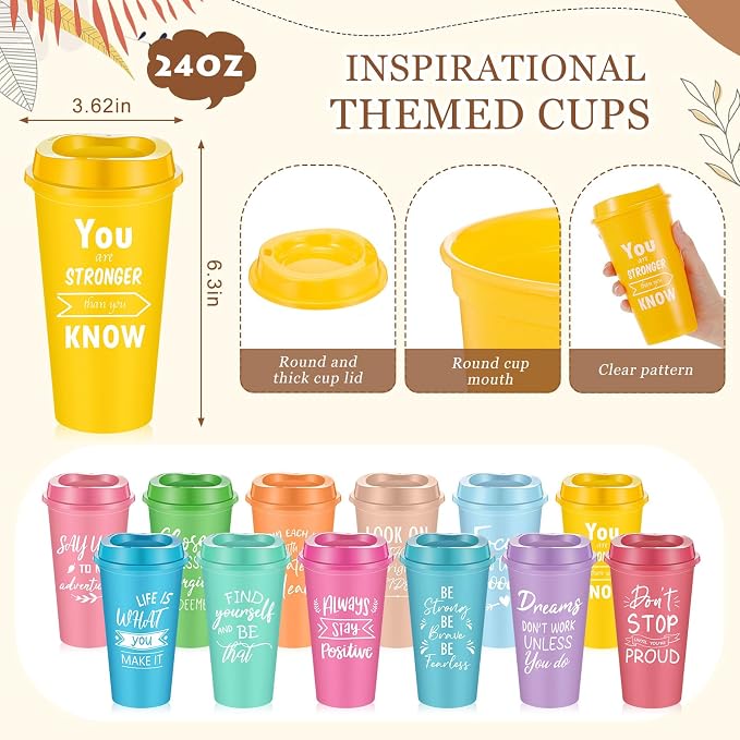 Skylety 24 Sets/96 Pcs Employee Appreciation Gift Baskets Bulk 16oz Inspirational Coffee Cup with Spiral Notebook, Pen & Keychain, Thank You Gifts for Staff, Teacher,Coworker, Team (Pastel Color)