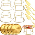 12 Pcs Pizza Stand Set: 4 Metal Stands, 4 Pizza Pans, 4 Spatulas for Weddings, Party(Gold,Round)