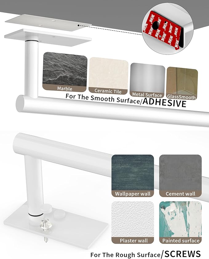 White Paper Towel Holder Under Cabinet, Self Adhesive or Wall Mounted SUS304 Stainless Steel Paper Towel Holder for Kitchen, Bathroom, Farmhouse, Barbecue and Laundry (White)