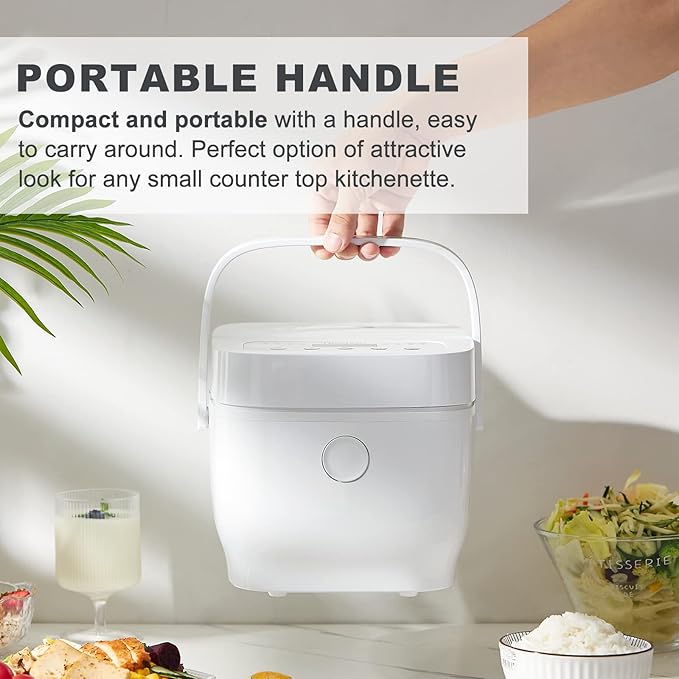 Digital Mini Rice Cooker 4 Cups Uncooked, 2L Rice Cooker Small, Portable Rice Cooker Small for 3-4 People, Travel Rice Cooker, Multi-cooker with 8 Smart Programs, 400W, White