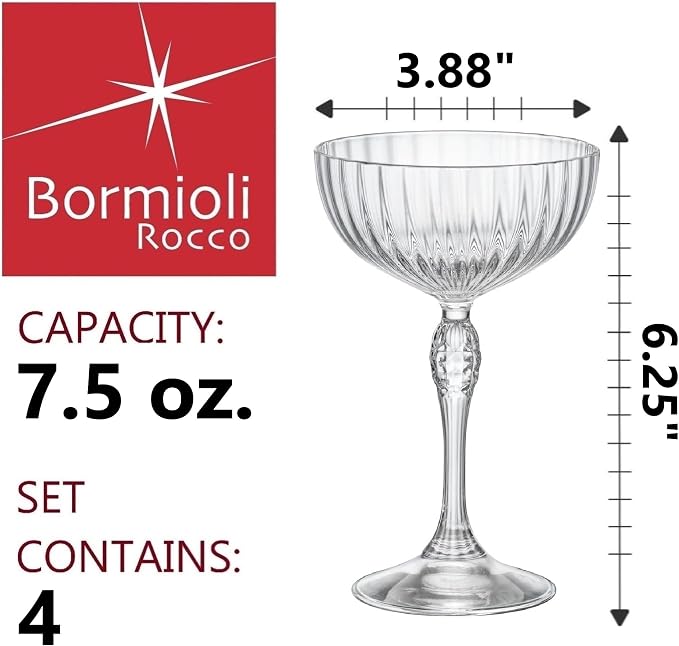 Bormioli Rocco America '20s 7.5 oz. Cocktail Coupe Glasses, Clear, Set of 4