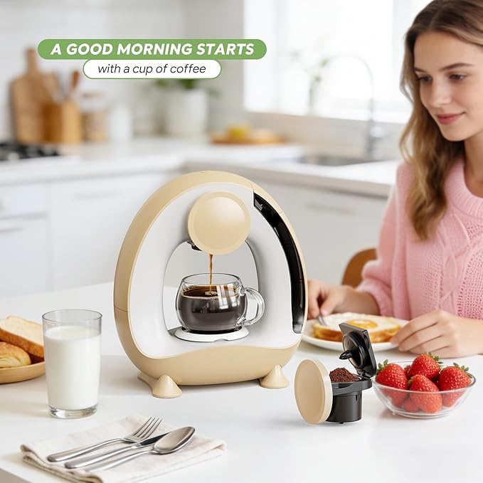 Single Serve Coffee Maker 2 in 1, 1400W Fast Brewer for K-Cup Pods & Ground Coffee, One-Touch Americano & Tea Machine with 2 Reusable Filters, Compact Design for Home Office RV Dorm