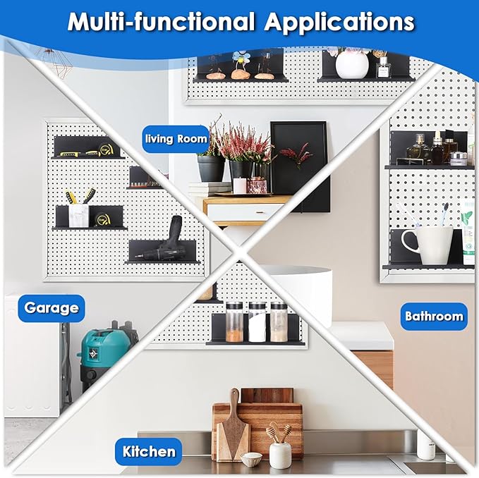 Kokone Medium Magnetic Pegboard Shelves 6 Pack - Steel, Black - Pegboard Accessories for Storage & Display
