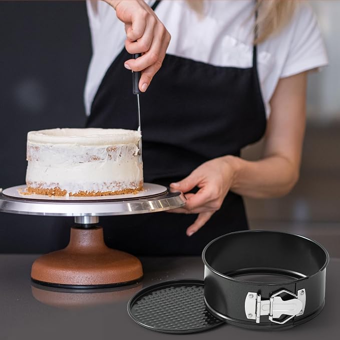 Funnymoom 4 Pcs 7 Inch Non Stick Springform Pan with Removable Bottom Carbon Steel Cheesecake Pan Round Springform Cake Mold with Stainless Steel Spring Buckles for Baking Kitchens Restaurant