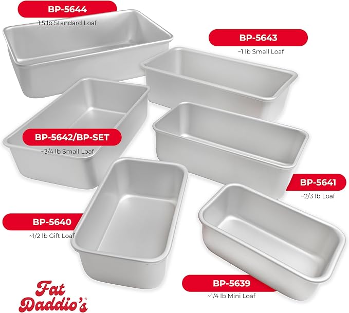Fat Daddio's BP-5640CASE Anodized Aluminum Bread Loaf Pan, 5.5 x 3.125 x 2.375 inch, Set of 6