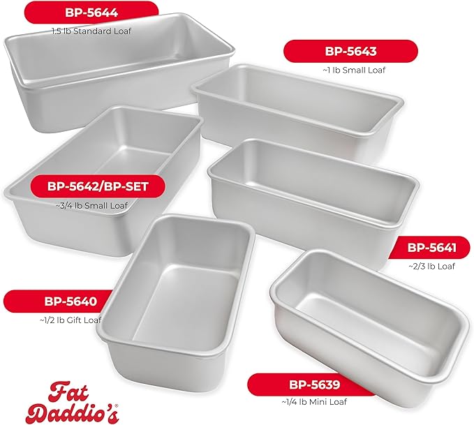 Fat Daddio's BP-5639-2PK Anodized Aluminum Bread Loaf Pan, 4.875 x 2.75 x 2 inch, Set of 2
