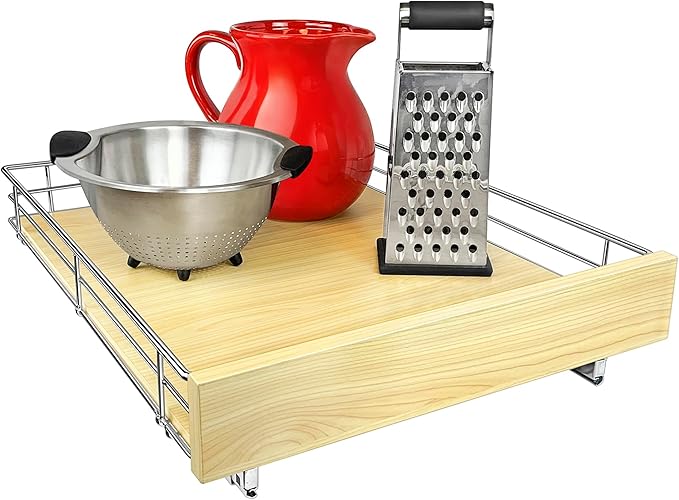 LYNK PROFESSIONAL® SELECT™ Slide Out Cabinet Organizer Pull Out Drawer, 17" x 21" Pull Out Cabinet Organizer – Pull Out Shelves for Kitchen Cabinets – Roll Out - Lifetime Ltd. Warranty, Wood Chrome