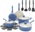 GreenLife 16-Piece Nonstick Cookware Set, Non-Toxic Ceramic Pots and Pans Set, Durable Healthy Kitchen Essentials, Fast Heating, Induction Ready, Easy Clean Dishwasher Safe, PFAS-Free, Slate Blue