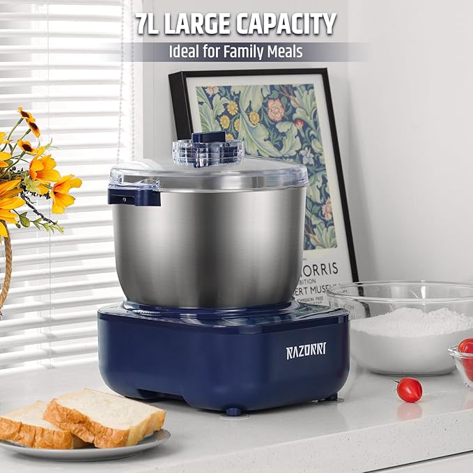 Razorri Electric Dough Maker, 6.5QT Household Dough Mixer with Ferment Function Microcomputer Timing with Stuffing Blade Stainless Steel Bowl for Bread Pizza Noodle