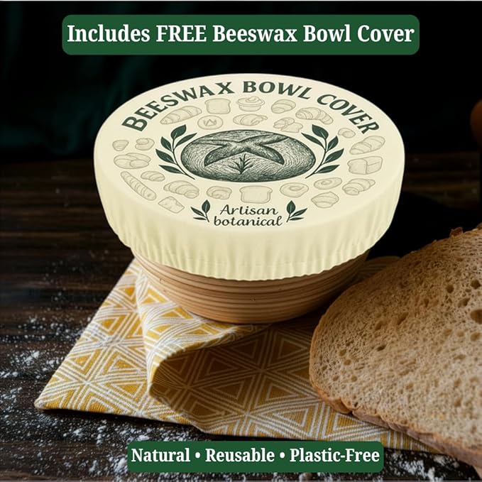 Reusable Beeswax Bread Bags for Homemade Bread & Sourdough (2 Bags + 1 Beeswax Bowl Cover) - XL Waxed Cotton Sourdough Bread Bags, Natural Food-Safe Storage, Keeps Loaves Fresh Longer, Zero Waste