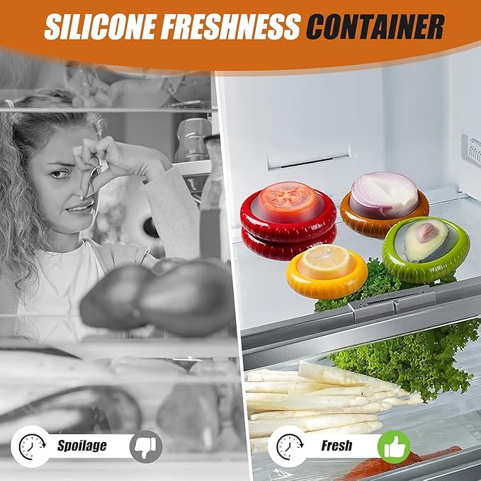 Set of 8 Avocado Saver and Onion Storage Set, Fresh Pod, Reusable Silicone Storage Pods for Avocado, Onions, Tomatoes, Garlic – Anti-Oxidation for Fridge, Send Goods from Local Warehouse