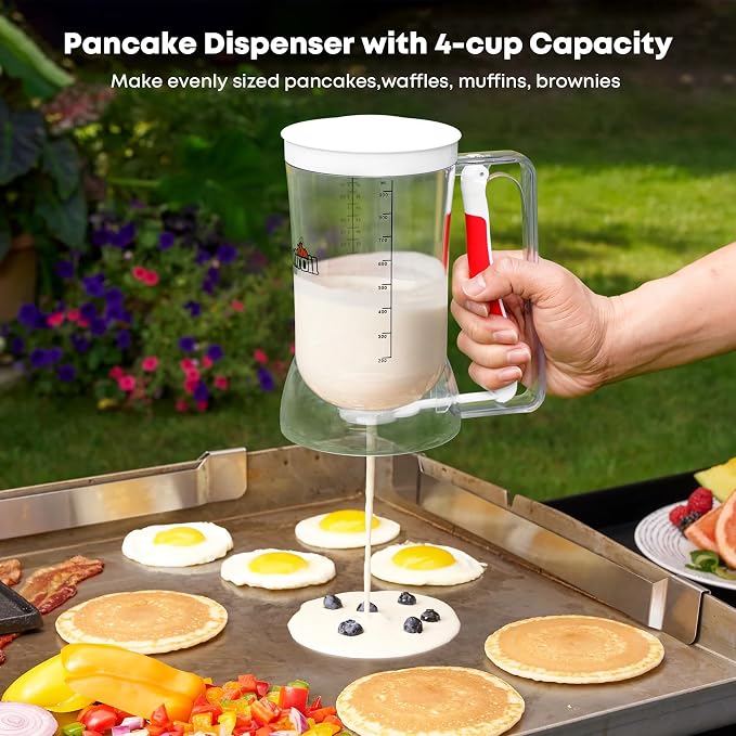 Stanbroil Griddle Accessories with Smashed Burger Press, 10PCS Griddle Kit Set, Pancake Batter Dispenser, Stainless Steel Bacon Press & Scraper, Basting Brush, 4 Egg Rings & 2 Oil Bottle