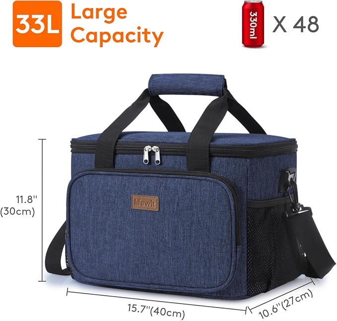 Lifewit Medium Lunch Bag Insulated Lunch Box Soft Cooler Cooling Tote for Adult Men Women, Dark Blue 48-Can (33L)