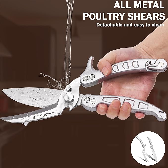 Heavy Duty Poultry Shears Kitchen Salad Scissors for Chicken Turkey Meat Herb Vegetable 2pcs Silver