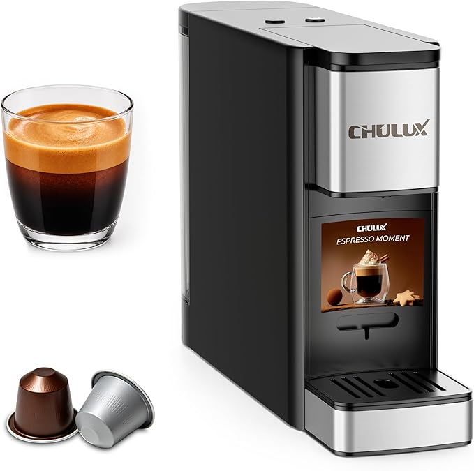 CHULUX RectoCafé Espresso Machine for Nespresso Original Capsule Pod, 20 Bar Professional Italian Pump Coffee Machine, Extra Mini Espresso Maker for Home & Office, Stainless Steel and Black