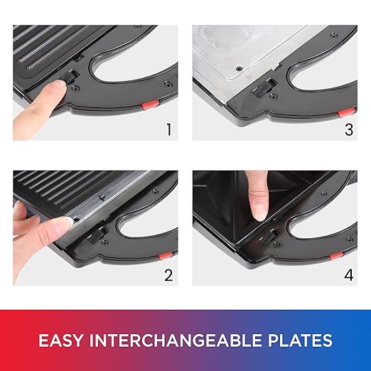 Total Chef 4-in-1 Interchangeable Cooking Surfaces, Countertop Grill Plus Open Griddle, Sandwich Press, Waffle Maker, Healthy Family Cooking, Home, Dorm or RV, BPA Free