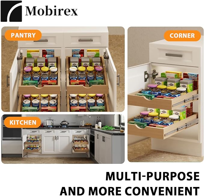 Pull Out Drawers for Cabinet Wood Slide Out Cabinet Organizer and Storage Cabinet Kitchen Drawers Slide Out Shelves Pull Out Shelves in Kitchen Pantry Bathroom with Soft Close 15"W x 22"D x 3"H