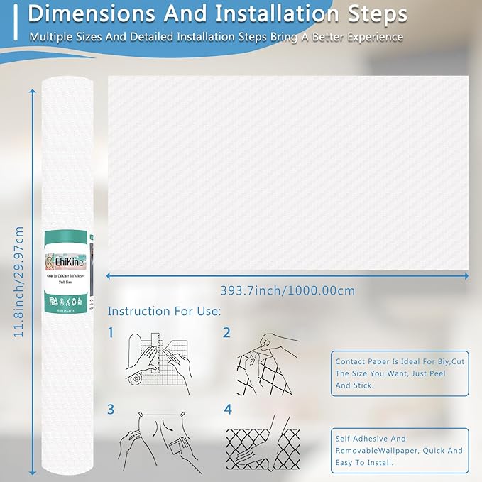 Self-Adhesive Shelf Liner Kitchen Liner, Waterproof Backed Paper Easy Peel and Stick Contact Liner Without Residue for Decor Your Desk Surface, Kitchen Countertops (Clear, 11.8 x 393.7 inches)