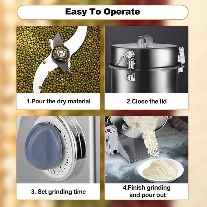 Swing Grain Mill 2500g,Electric Grain Grinder,Stainless Steel Grain Mill Grinder 4500W,High-speed Spice Herb Grinders Commercial Superfine Machine Dry Cereals Pulverizer 110V