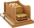 Large Bamboo Bread Slicer with Serrated Knife, Adjustable Bread Slicer Guide with 3 Thickness Size, Foldable Compact Chopping Cutting Board with Crumb Tray (Extra A - with Knife)