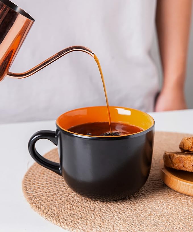 AmorArc 24 oz Soup Mugs with Handles, Jumbo Ceramic Bowls Mugs Set with handles for Coffee Cereal Cappuccino Snacks, Microwave&Dishwasher safe Soup Cups for Meal-Orange