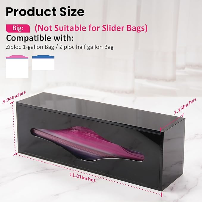 LUVCOSY Acrylic Food Bag Storage Organizer Magnetic Fridge Attachment Compatible with Ziploc 1 Gallon, Dispenser for Ziploc Bags, Kitchen Organization and Storage Solution, 1 Pack