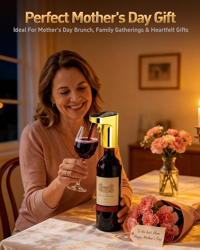 Mothers Day Gift Essential,5-in-1 Electric Wine Decanter & Smart Liquor Dispenser,Automatic Aerator&Pourer with 1-999ml Precision Dosing | Gift for Mom,Women,Dad,Wine&Whiskey Lovers,Birthday(Gold)