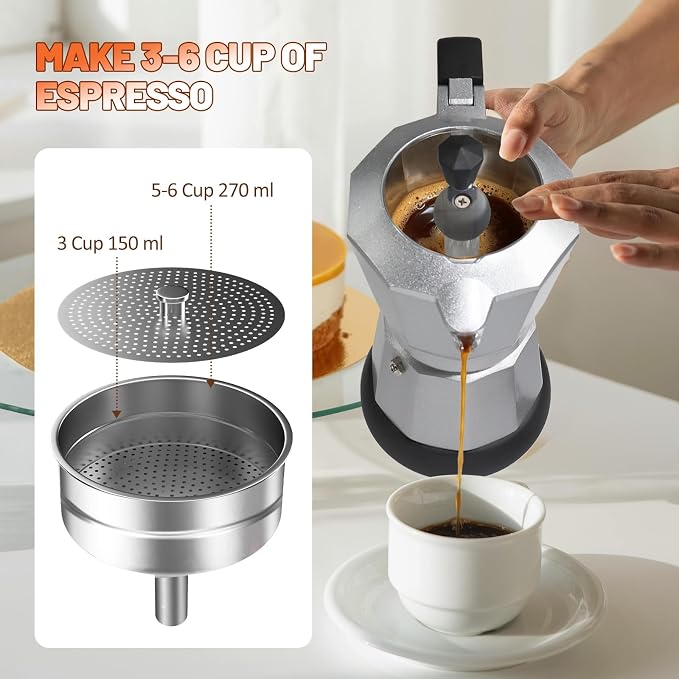 Electric Aluminum Moka Pot 3-6 Cup 150-300ml Stovetop Espresso Maker Portable Electric Expresso Pot Mocha Pot Percolator Italian Coffee Makers Greca Machine Cafe Classic for Home Camping