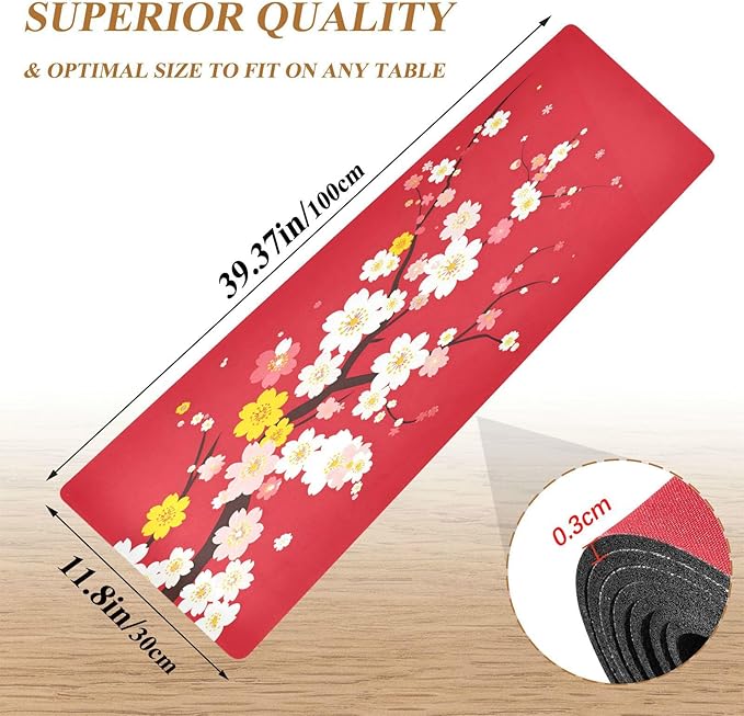 ALAZA Japaneses Sakura Tree Cherry Bloom Trivet Table Runner 40 Inches Long Trivet for Hot Pots and Pans/Hot Dishes,Table Protector Heat Up to 230F, Decorative Hot Plates Mat for Kitchen Countertop