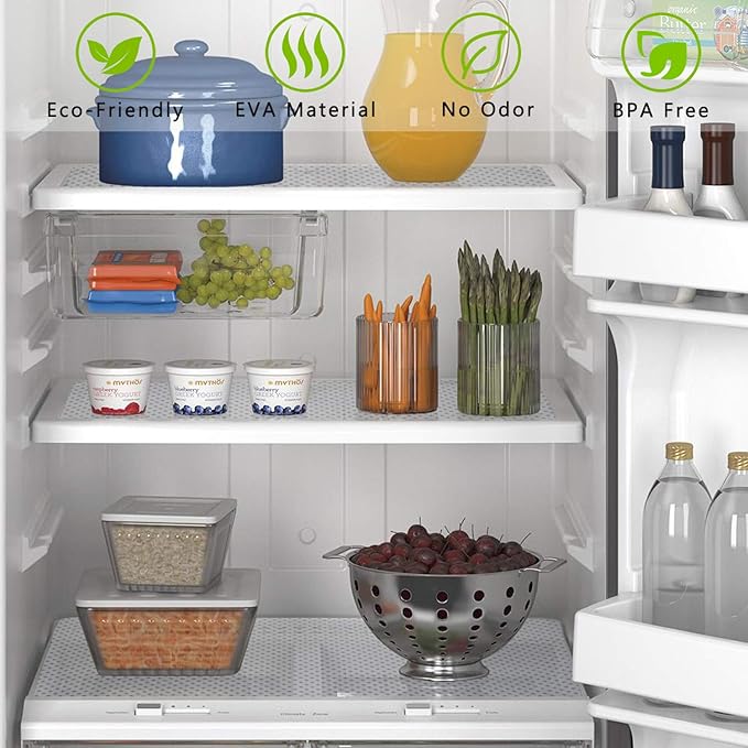 Refrigerator, Freezer, Fridge Shelf Liners and Drawer Mats 11.8 Inch Wide x 157.5 Inch Long, Non Adhesive EVA Plastic Washable Waterproof Pads for Kitchen Cabinet, Pantry Closet, Cupboard, Clear