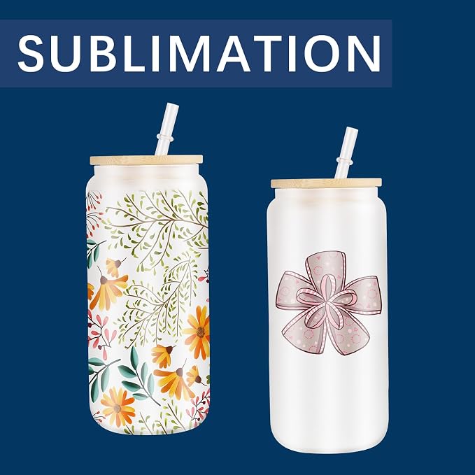 16 Pack Sublimation Blanks Glass Cups Bulk,16 OZ Frosted Drinks Glass Cups with Bamboo Lids and Straws,DIY Gifts Custom Tumbler