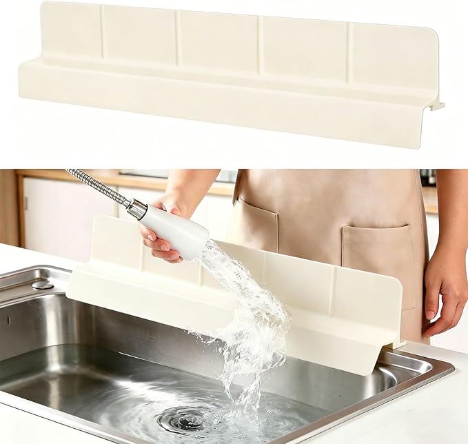 Sink Splash Guard with Suction Cups, 23", Silicone Water Guard for Kitchen & Bathroom, Faucet & Countertop Protector, Easy Install, Dishwasher Safe, Cream