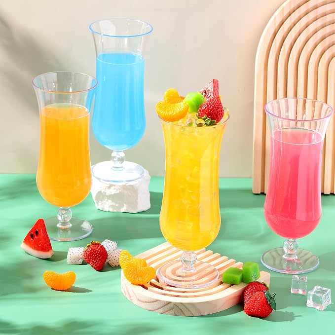 Norme 48 Pack Hurricane Glass Plastic Bulk 15 oz Break Resistant Piña Colada Cocktail Glasses Reusable Acrylic Clear Tulip Drinking Cups for Wedding Spring Summer Party Cocktails Beer Wine Juice