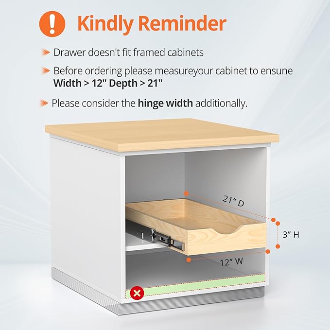 ZOINLIY Wooden Pull Out Cabinet Organizer, Slide Out Drawer for Kitchen Organizers and Storage, Soft Close, Heavy Duty, Fully Expandable - Bottom Mounting