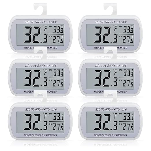 AEVETE 6 Pack Waterproof Digital Refrigerator Thermometer Large LCD, Freezer Room Thermometer with Magnetic Back, No Frills Easy to Read