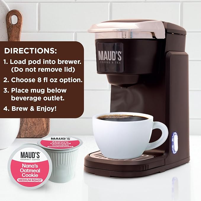 Maud's Oatmeal Cookie Flavored Coffee Pods, 18 ct, Medium Roast Flavored Coffee in Single Serve Pods – 100% Arabica Beans, Compatible with Keurig K Cups Maker