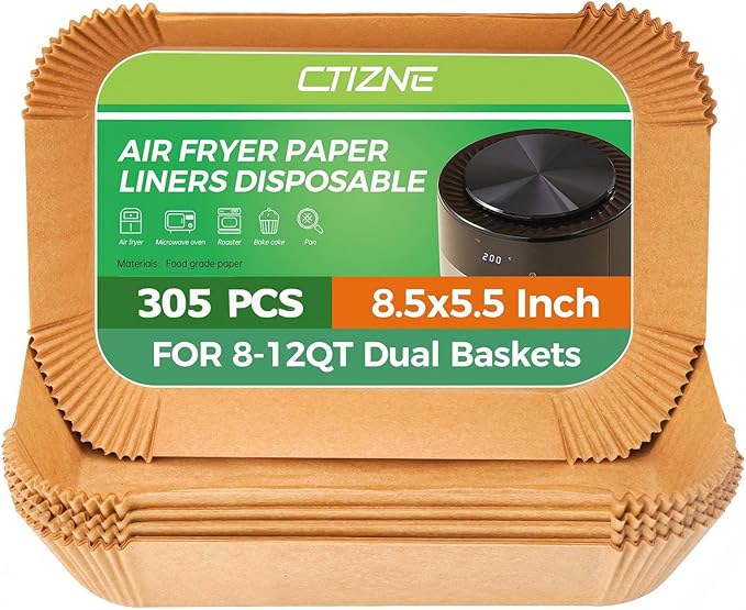 305 Pcs Air Fryer Liners Disposable for Ninja DZ201, Rectangle Air Fryer Liners Air Fryer Accessories, Dual Baskets Air Fryer Parchment Paper Sheets by CTIZNE