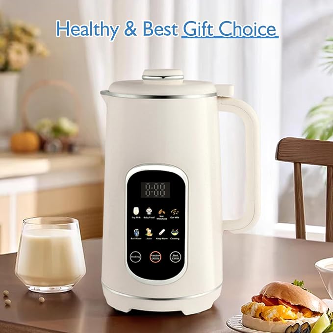 40oz Nut Milk Maker Machine, 8-in-1 LED Panel Touch Screen Soy Milk Maker for Homemade Almond, Soy & Oat, Plant-Based and Dairy Free Beverages with 12H Delay Start & Self-Cleaning (White)