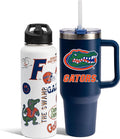 The Memory Company Officially Licensed NCAA 2-Pack Stainless Steel Tumbler Set, 34oz Team Spirit Water Bottle & 40oz Game Day Tumbler with Lid and Straw, BPA-Free Materials, Convenient Straw Design
