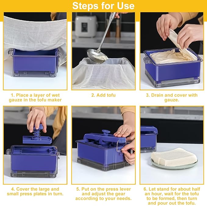 Tofu Press for Vegan, Dishwasher Safe & BPA Free Tofu Press Adjustable Tofu Maker for Firm or Extra Firm Tofu 2 Level Pressure Tofu Press Box with Water Drainer BPA Free